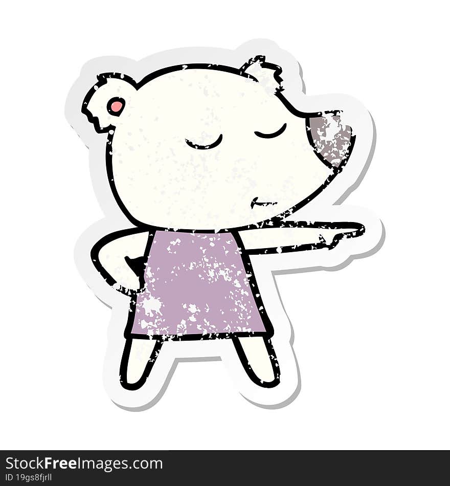 distressed sticker of a cartoon polar bear wearing dress