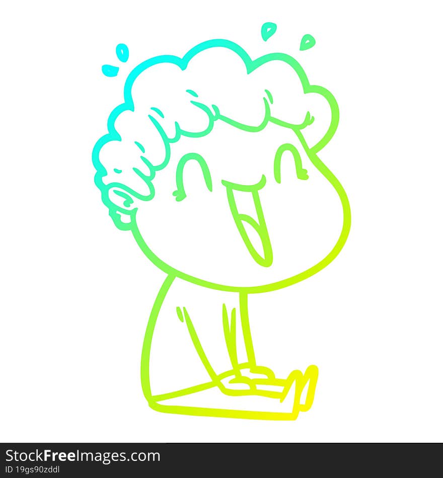 cold gradient line drawing of a cartoon happy man laughing