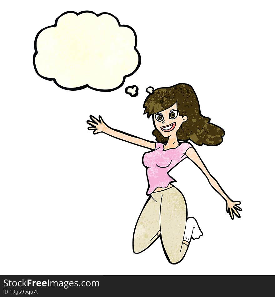 Cartoon Jumping Woman With Thought Bubble