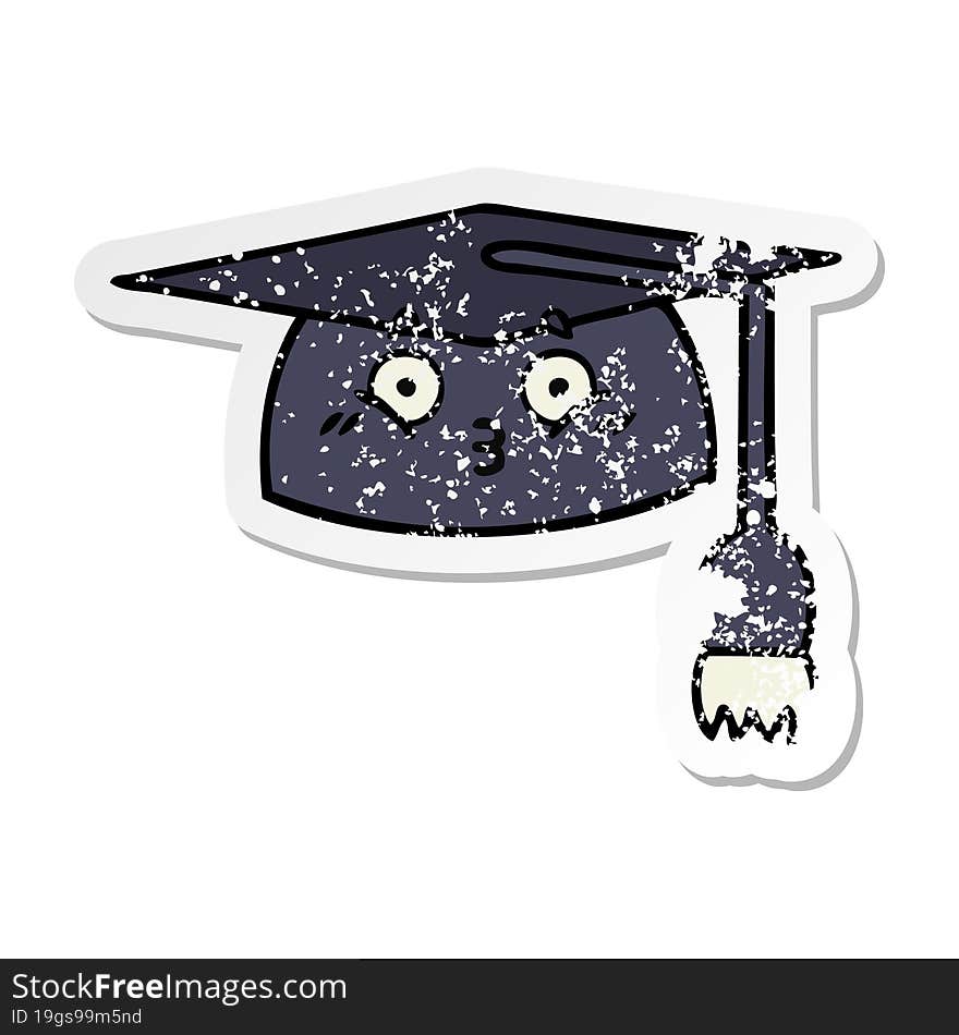 Distressed Sticker Of A Cute Cartoon Graduation Hat