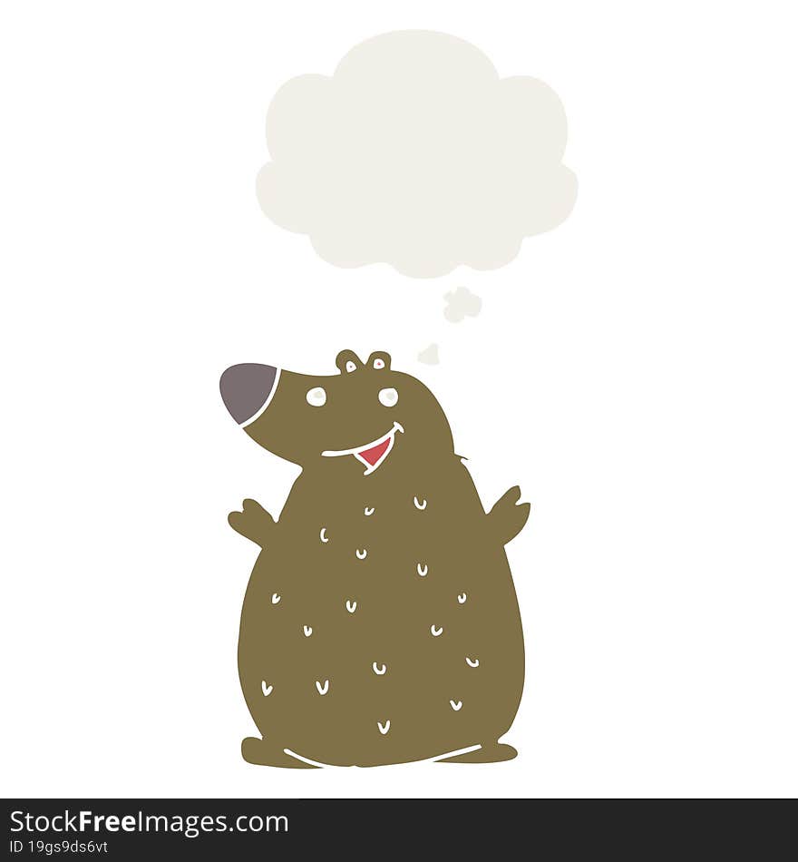 Cartoon Happy Bear And Thought Bubble In Retro Style