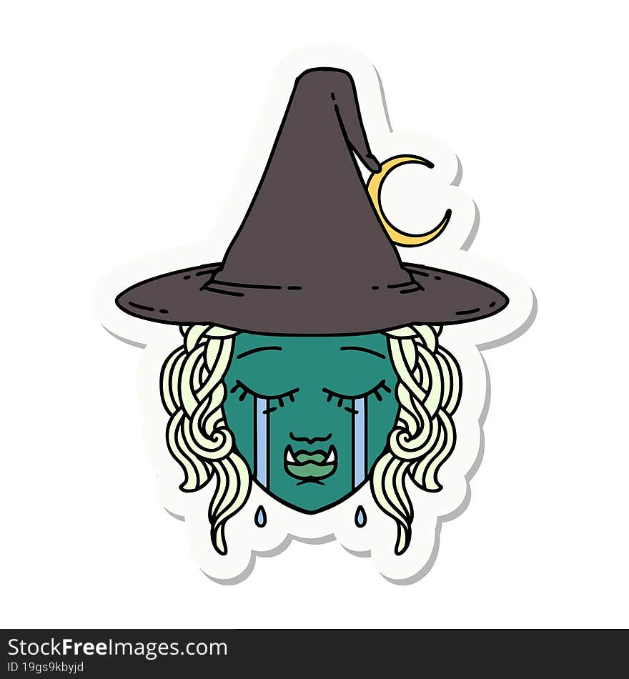 crying half orc witch character face sticker