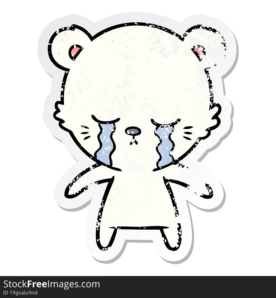 distressed sticker of a crying cartoon polarbear