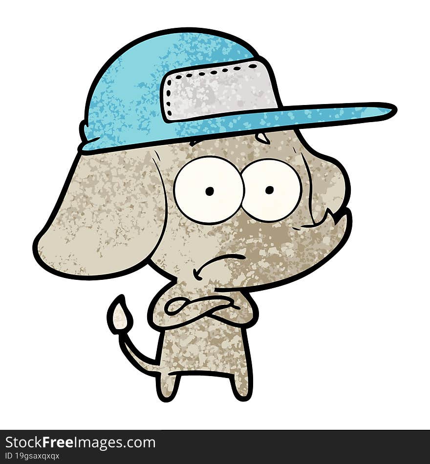 cartoon unsure elephant wearing trucker cap. cartoon unsure elephant wearing trucker cap