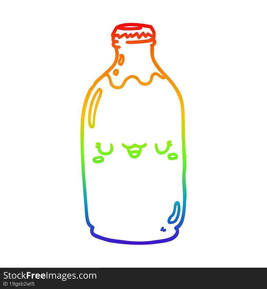 Rainbow Gradient Line Drawing Cute Cartoon Milk Bottle