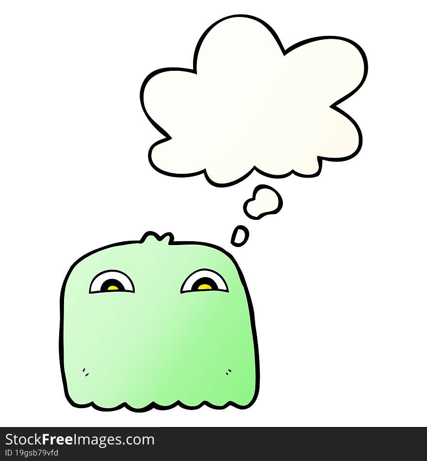 cartoon ghost with thought bubble in smooth gradient style