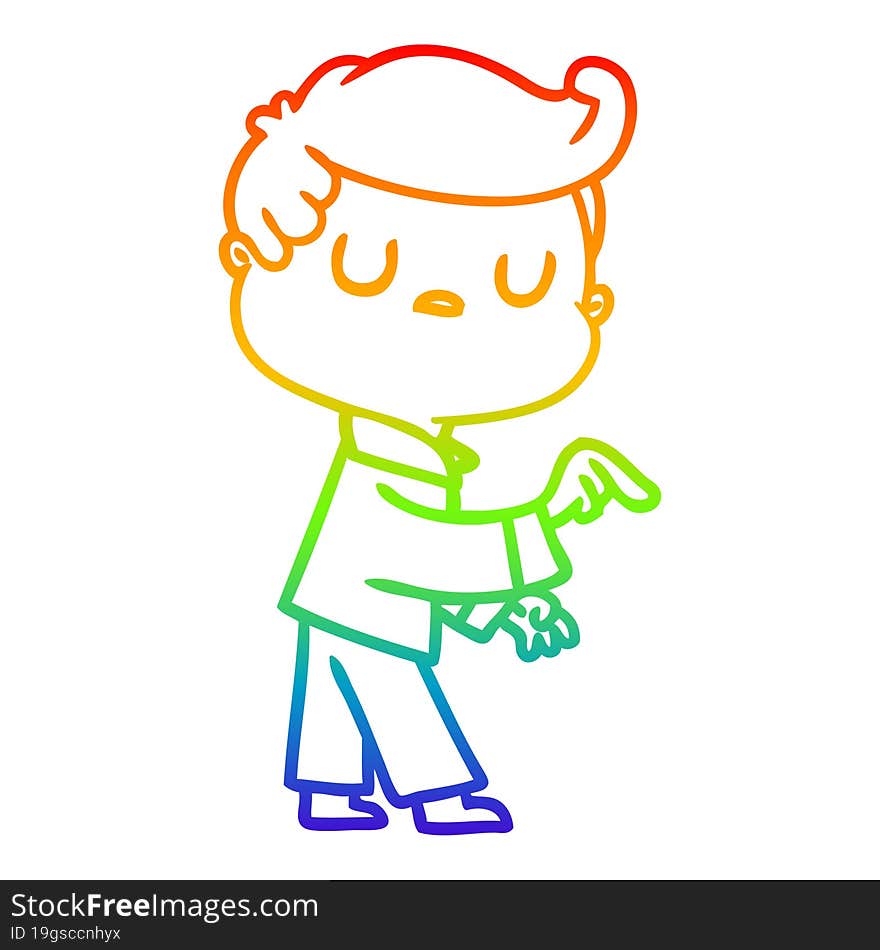 rainbow gradient line drawing of a cartoon aloof man pointing finger