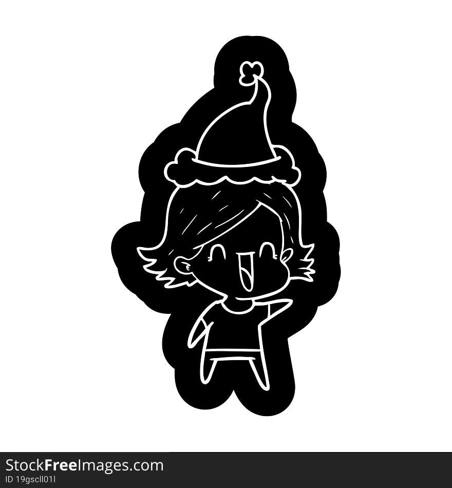 cartoon icon of a happy woman wearing santa hat