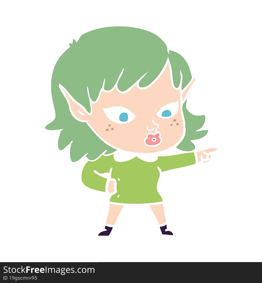 pretty flat color style cartoon elf girl