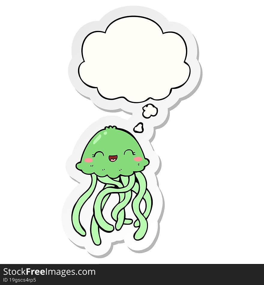 cute cartoon jellyfish and thought bubble as a printed sticker