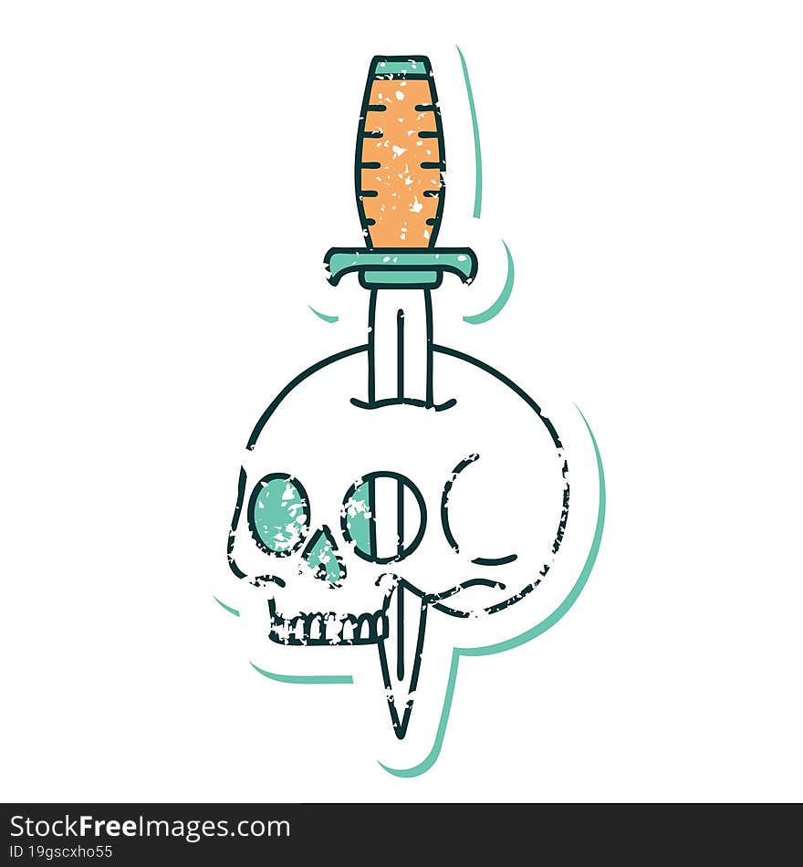 Distressed Sticker Tattoo Style Icon Of A Skull And Dagger