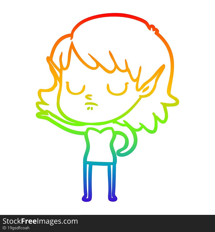 rainbow gradient line drawing cartoon elf girl