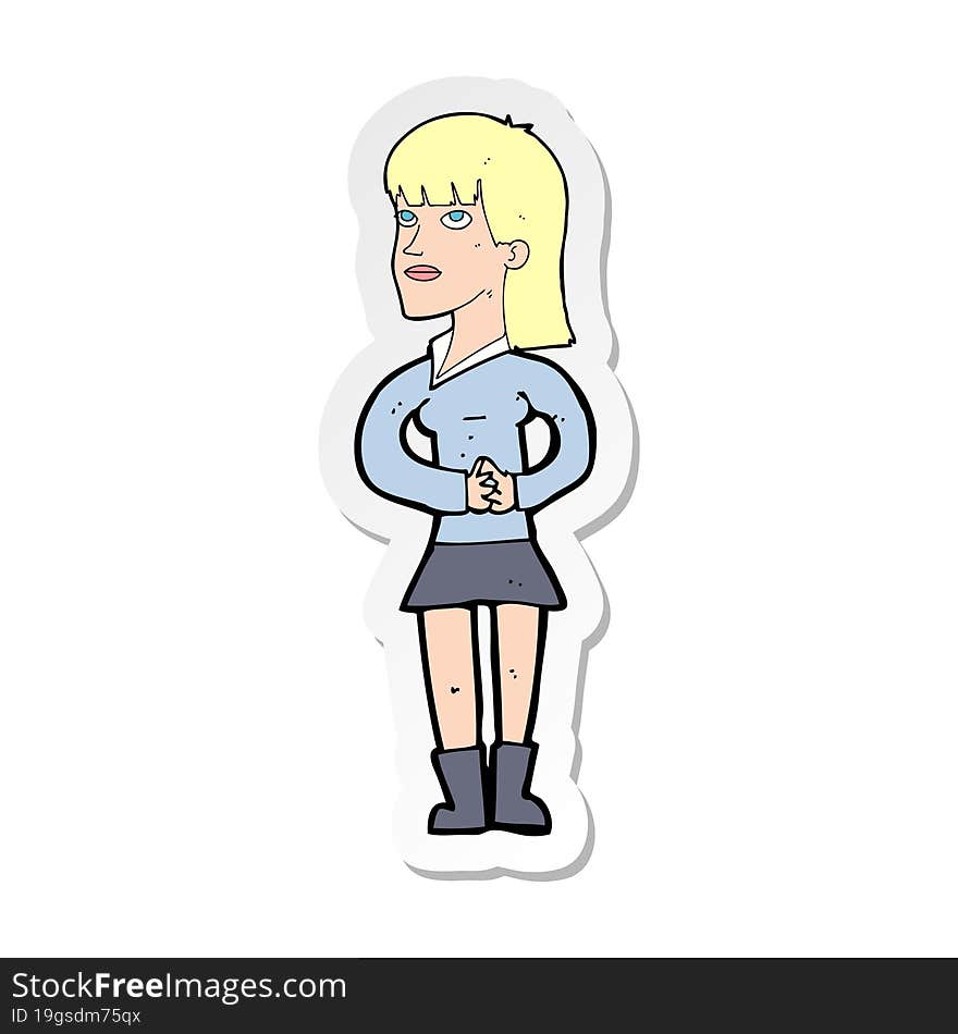 sticker of a cartoon woman waiting