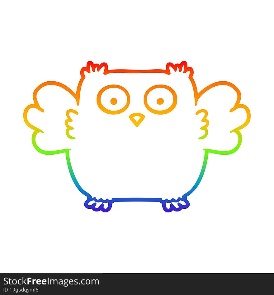 rainbow gradient line drawing of a cute cartoon owl