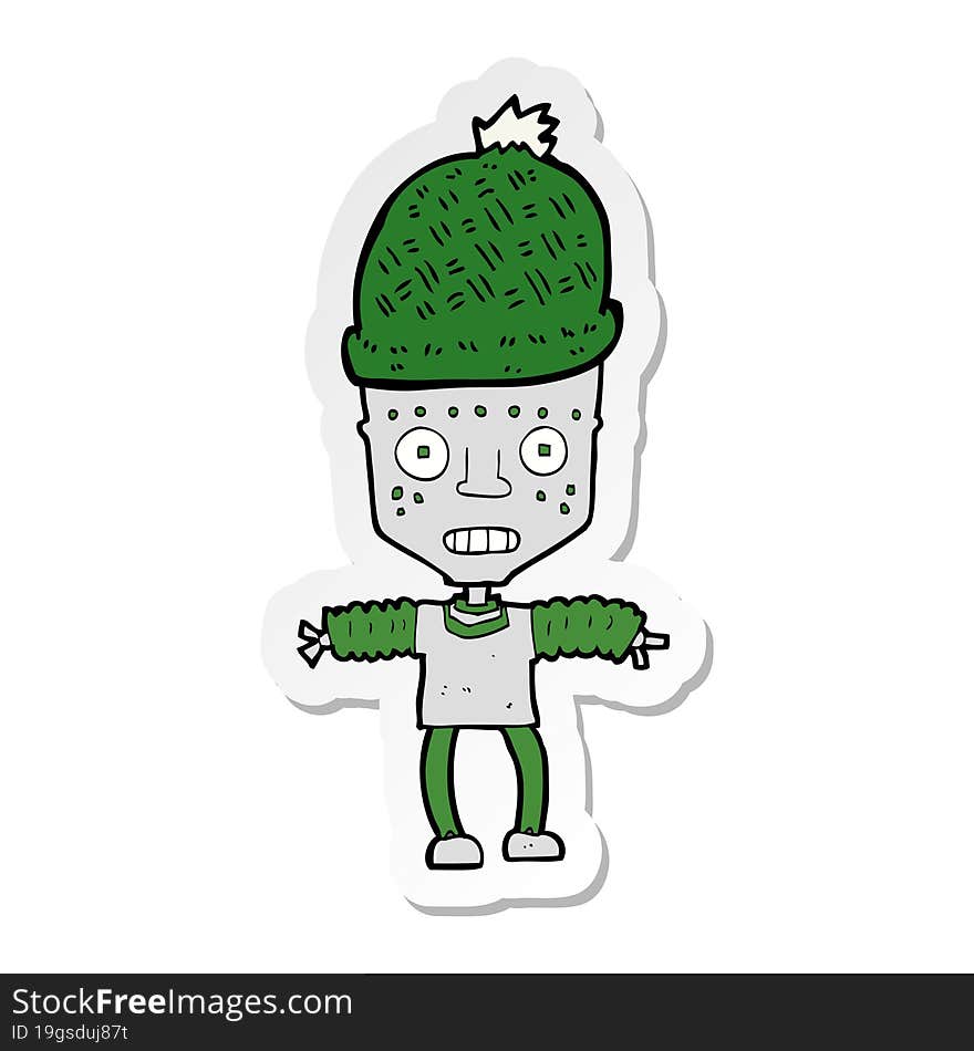 sticker of a cartoon robot wearing hat