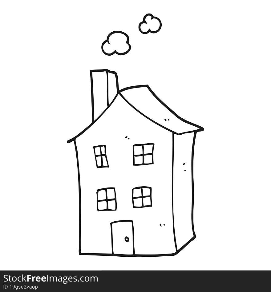 freehand drawn black and white cartoon house