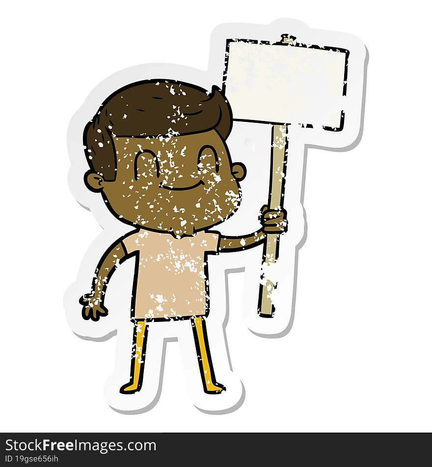 distressed sticker of a cartoon friendly man