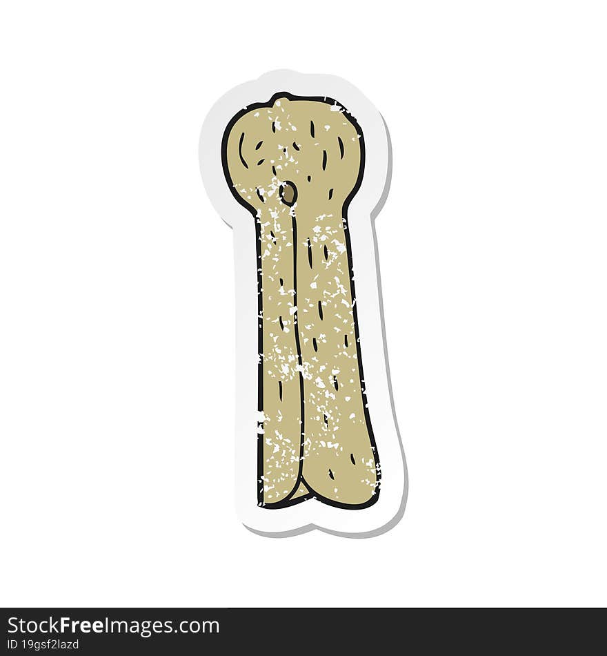 Retro Distressed Sticker Of A Cartoon Old Wooden Peg