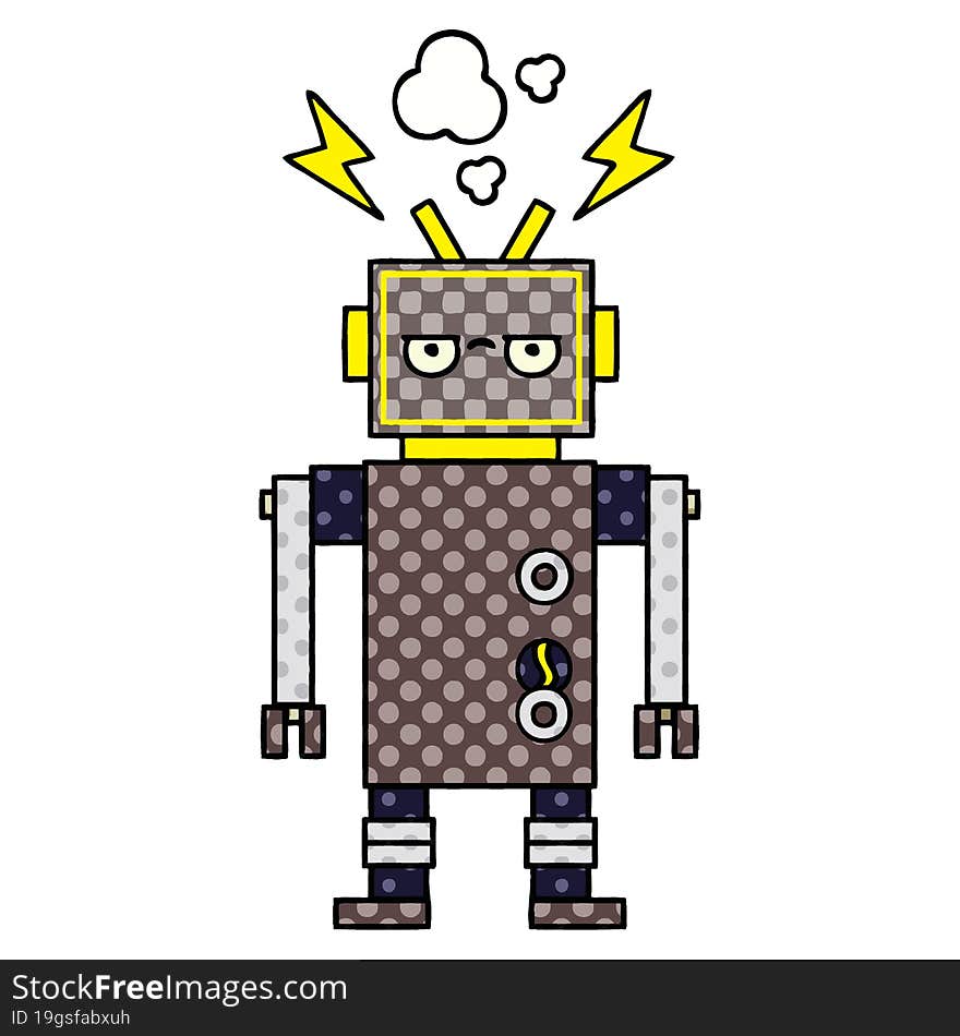 comic book style cartoon of a malfunctioning robot