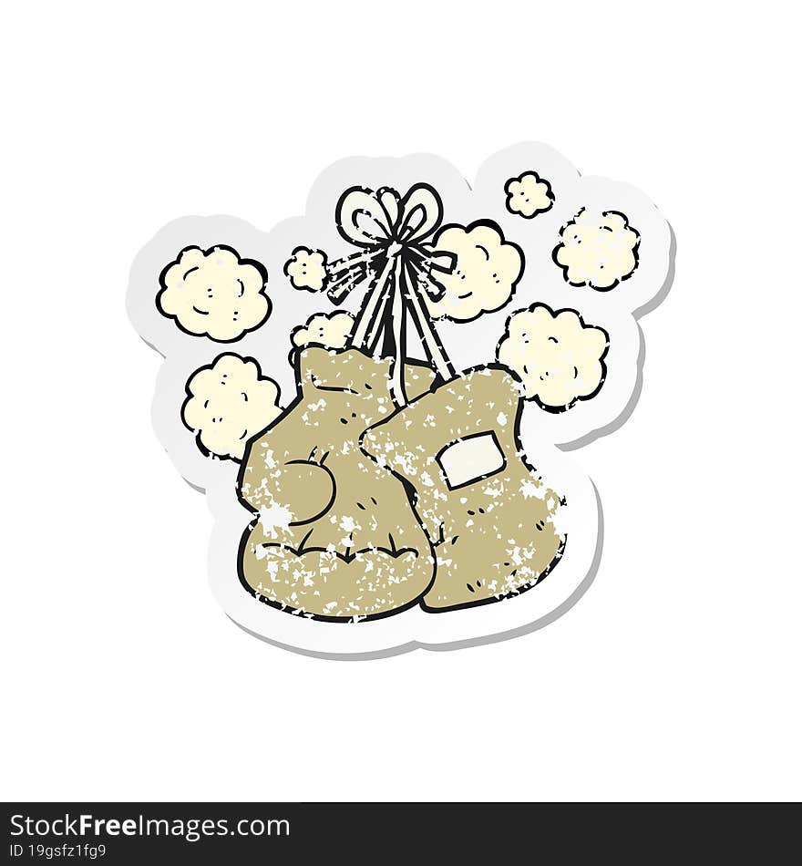 retro distressed sticker of a cartoon boxing old gloves