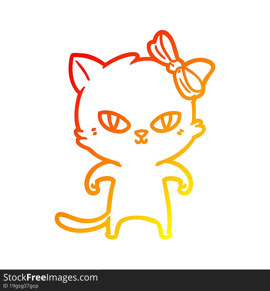 Warm Gradient Line Drawing Cute Cartoon Cat