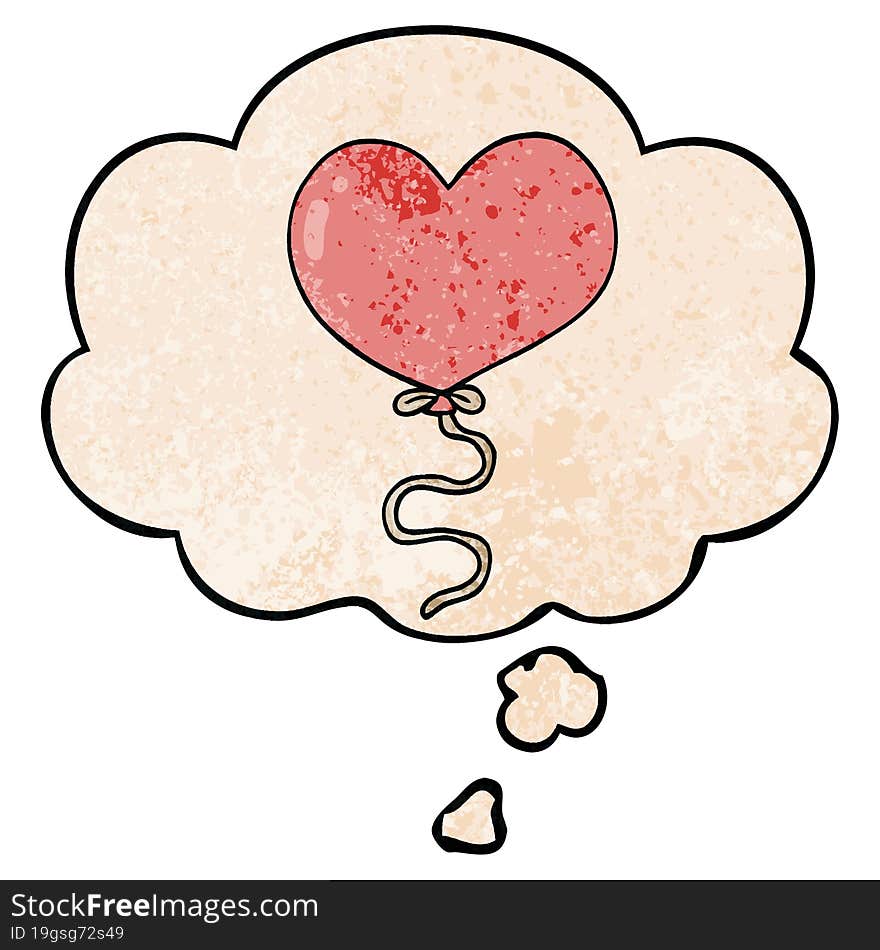 cartoon love heart balloon with thought bubble in grunge texture style. cartoon love heart balloon with thought bubble in grunge texture style