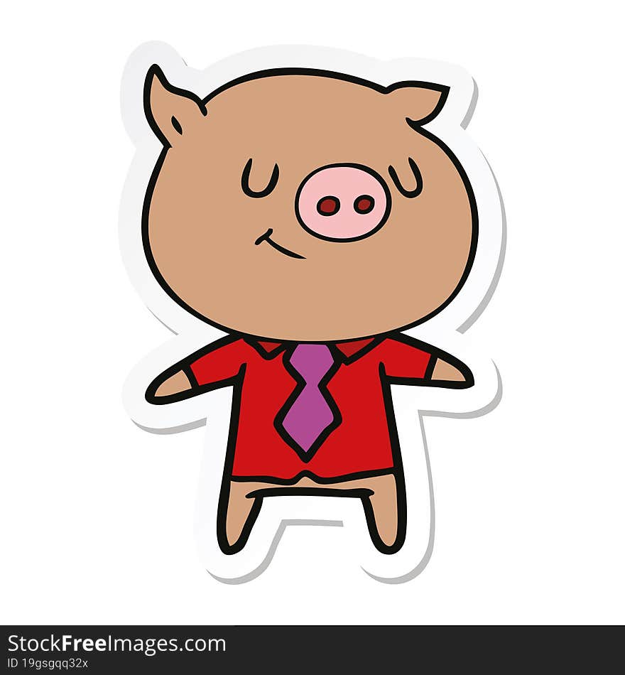 sticker of a happy cartoon smart pig