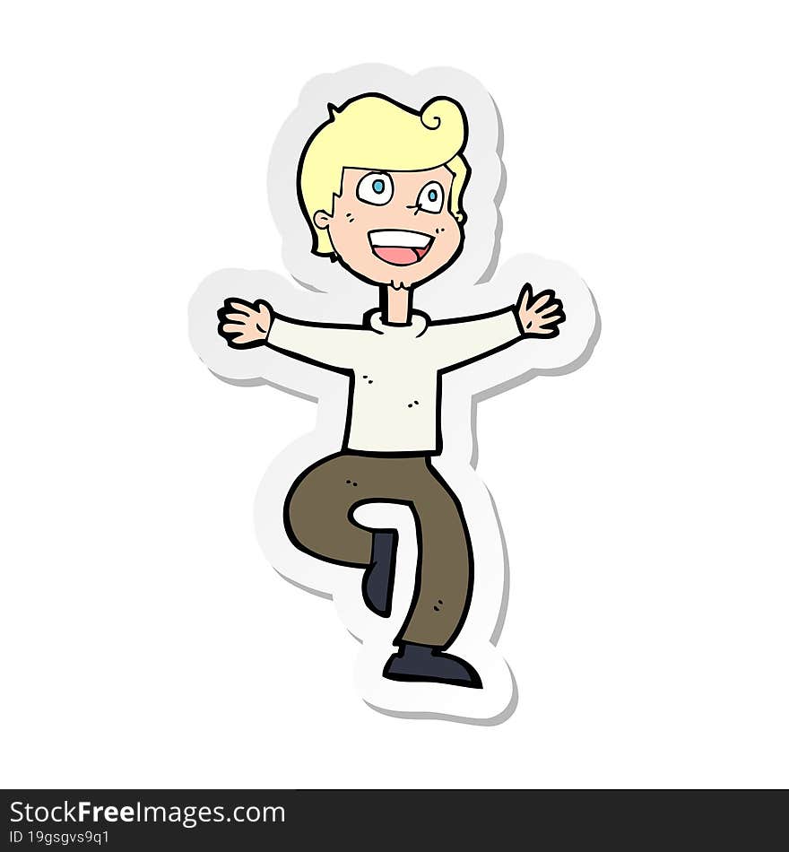 sticker of a cartoon excited boy