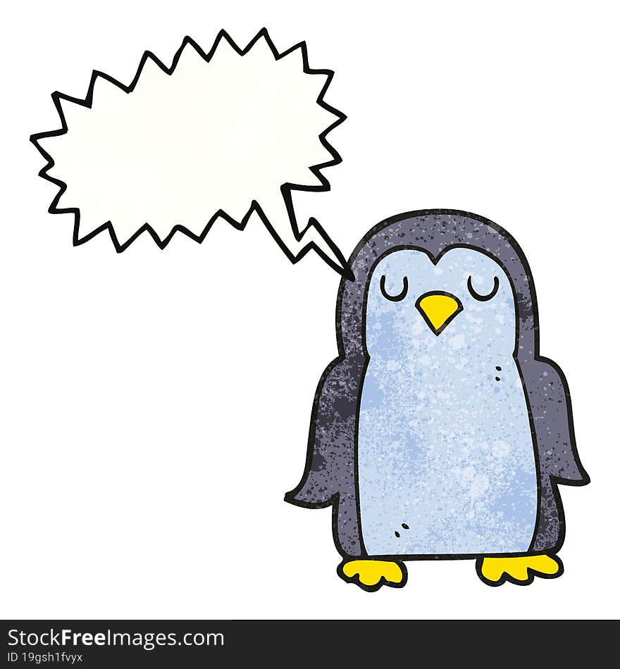 freehand speech bubble textured cartoon penguin