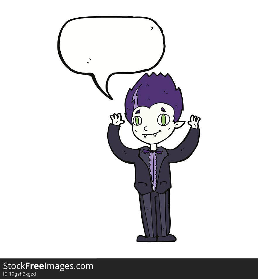 cartoon vampire boy with speech bubble