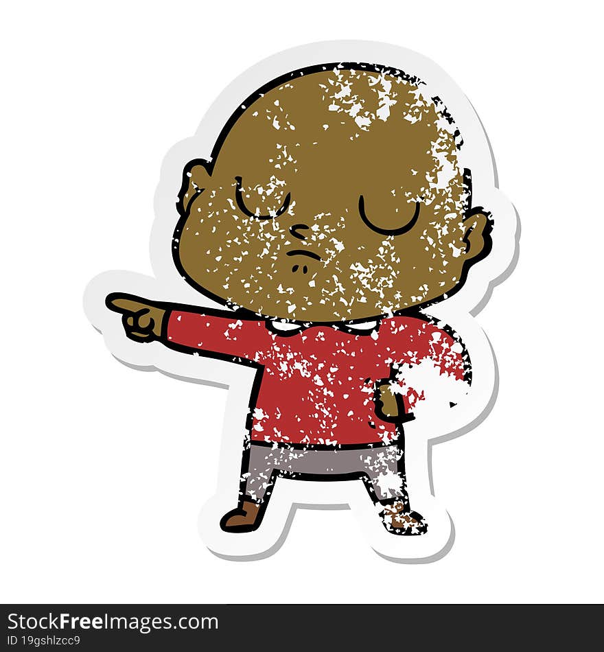 distressed sticker of a cartoon bald man