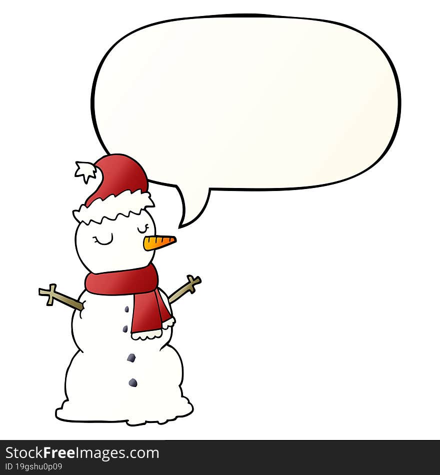 cartoon snowman and speech bubble in smooth gradient style