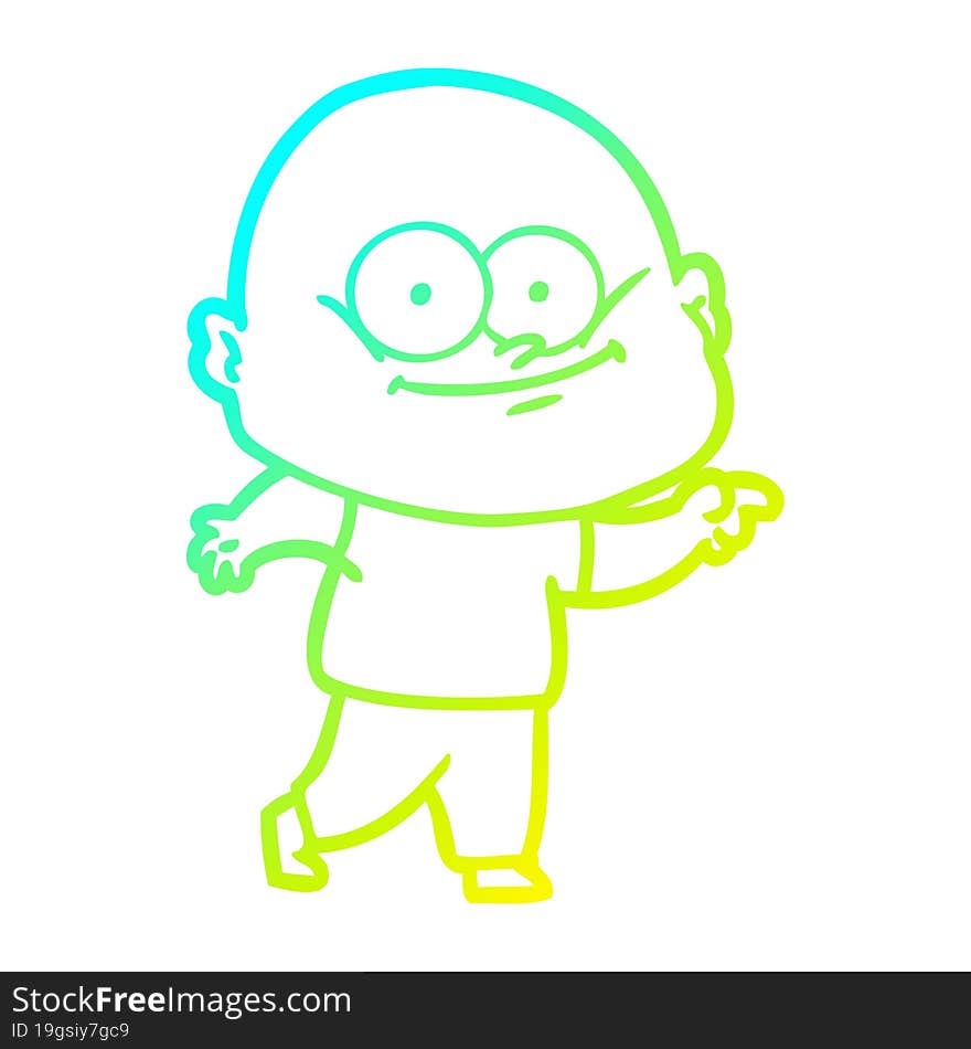 cold gradient line drawing of a cartoon bald man staring