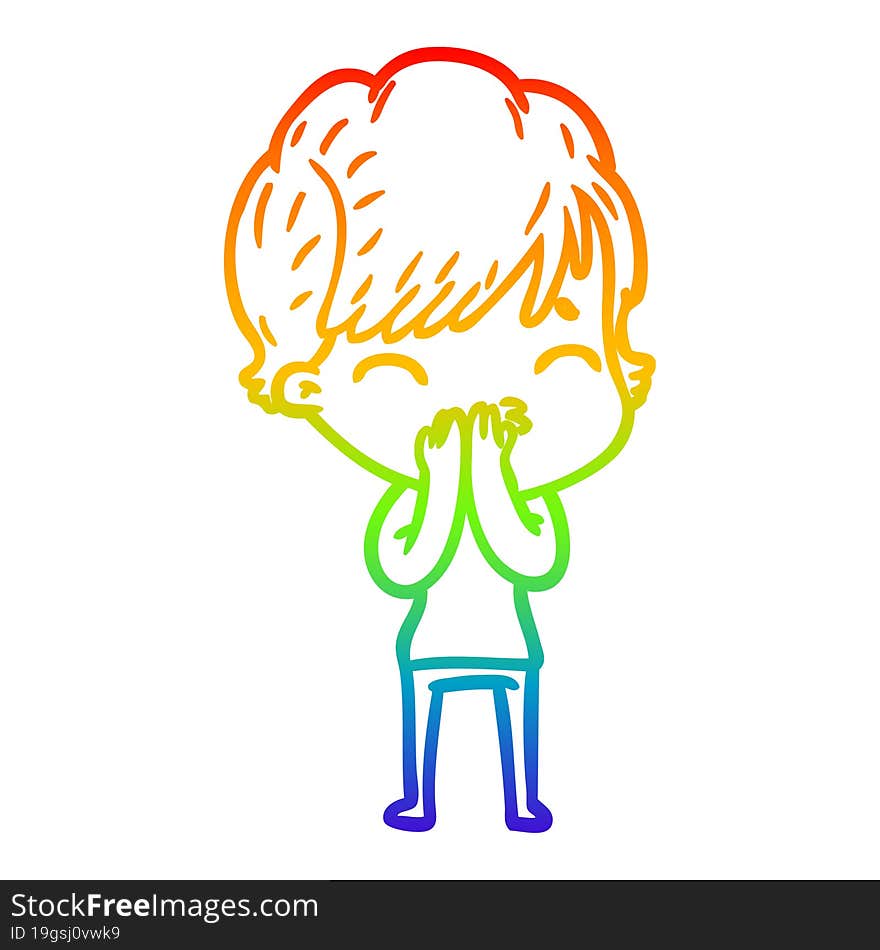 rainbow gradient line drawing cartoon woman thinking