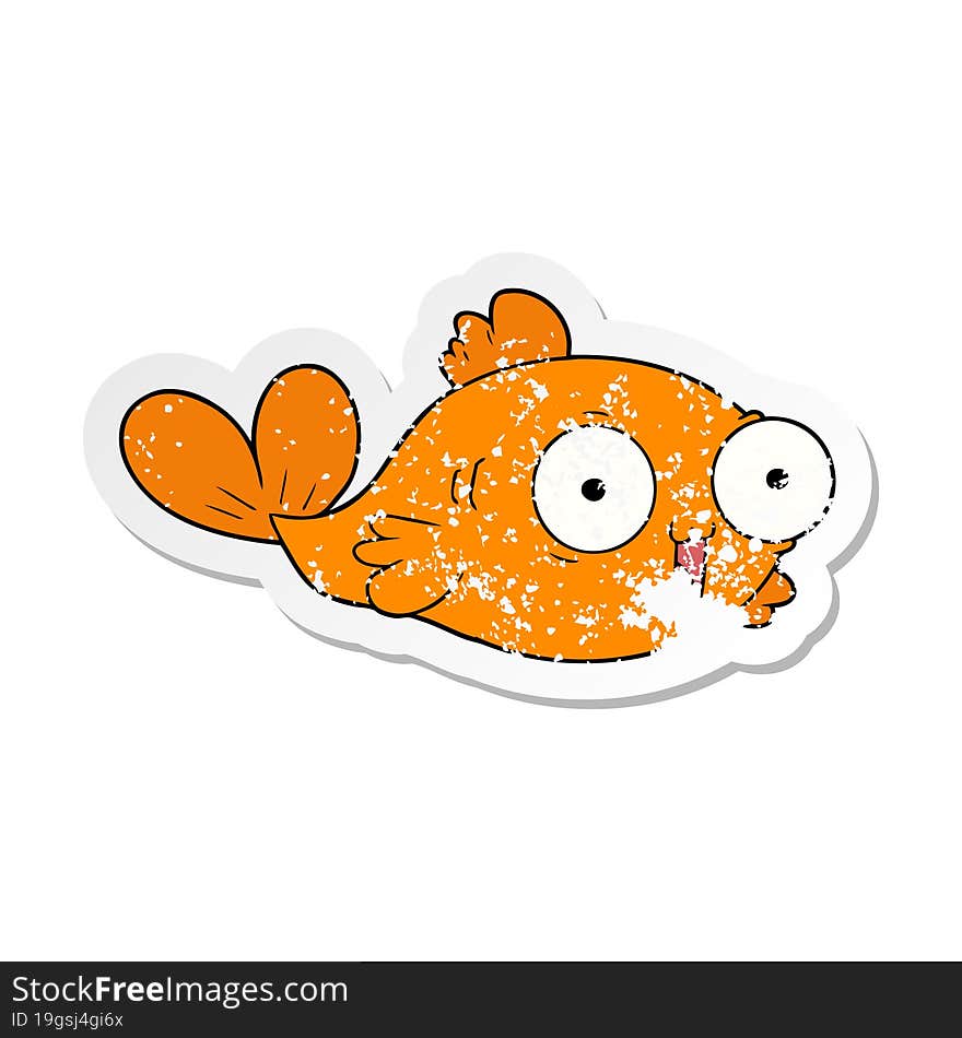 Distressed Sticker Of A Happy Goldfish Cartoon