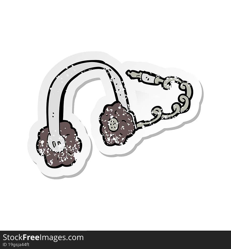 Retro Distressed Sticker Of A Cartoon Headphones