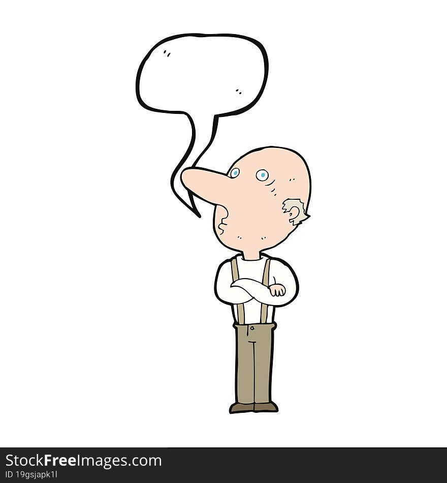 Cartoon Old Man With Folded Arms With Speech Bubble