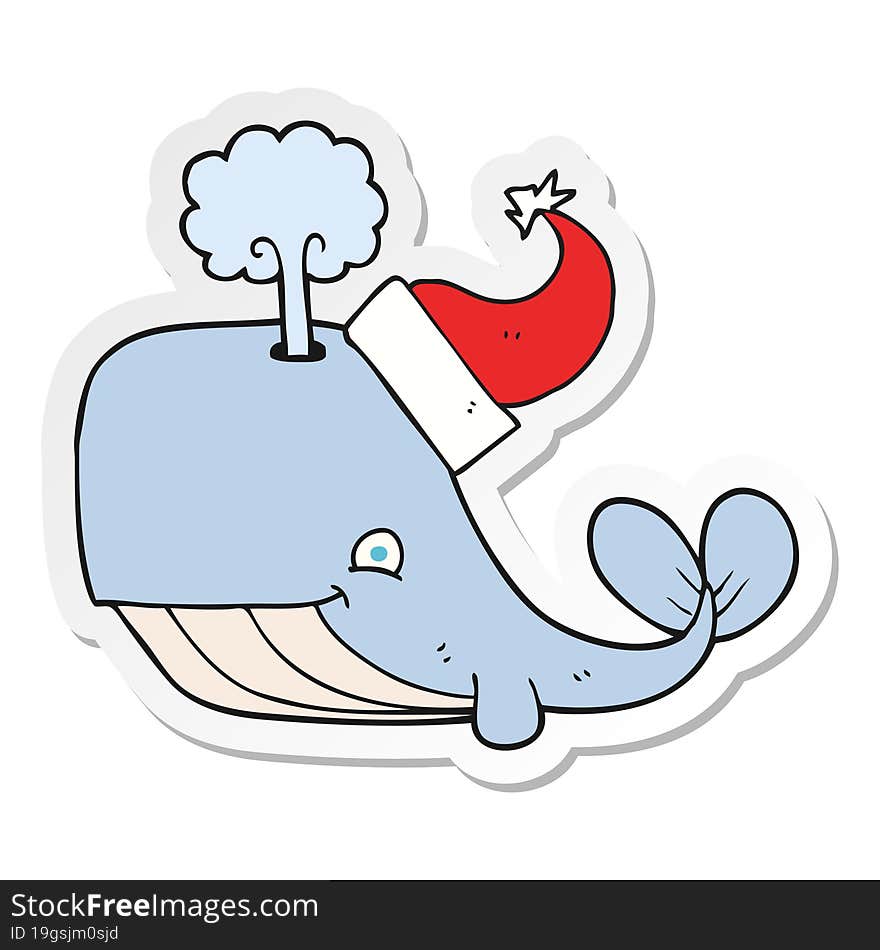 sticker of a cartoon whale wearing christmas hat