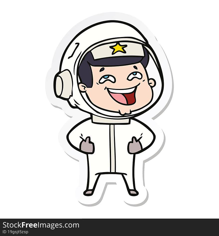 sticker of a cartoon laughing astronaut