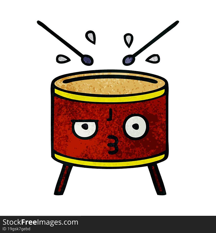 retro grunge texture cartoon of a drum