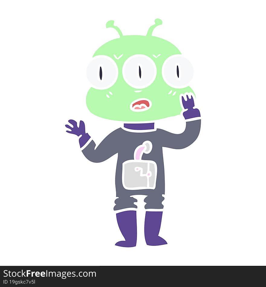 Flat Color Style Cartoon Three Eyed Alien