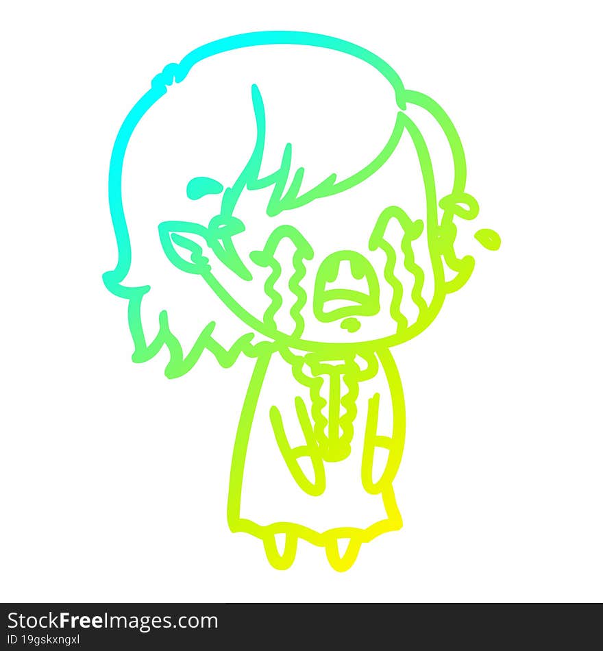 cold gradient line drawing cartoon crying vampire girl