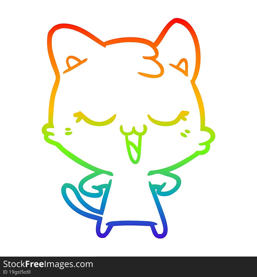 rainbow gradient line drawing of a happy cartoon cat