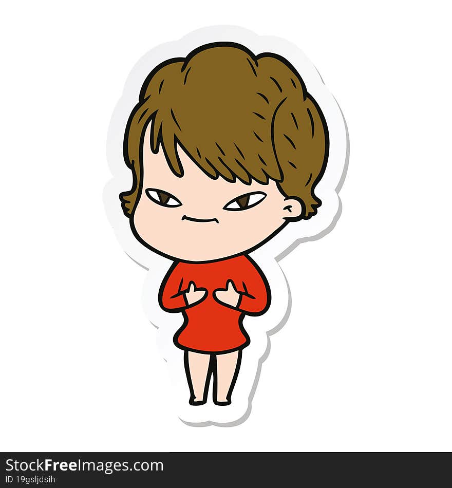 sticker of a cartoon happy woman