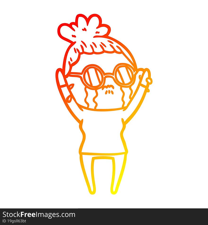 warm gradient line drawing cartoon crying woman wearing spectacles