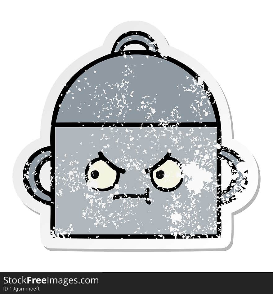 distressed sticker of a cute cartoon cooking pot