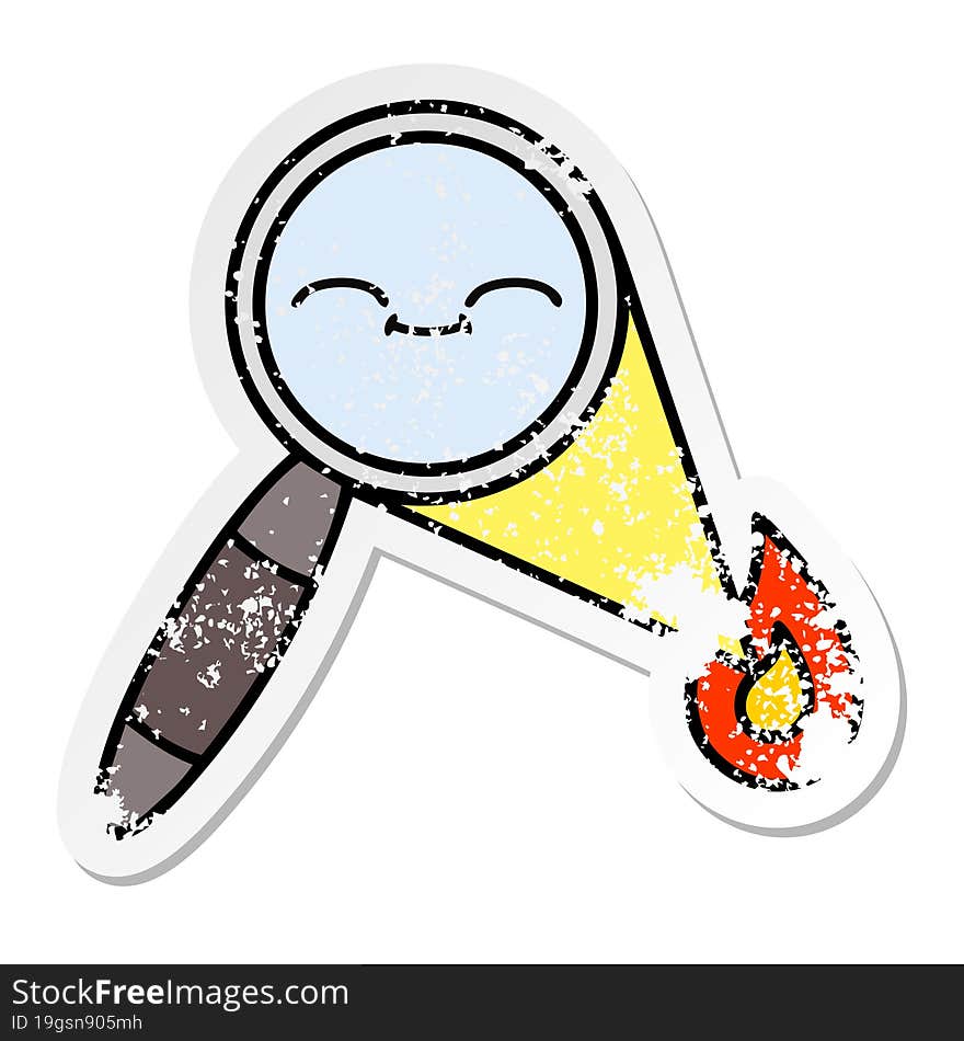 Distressed Sticker Of A Cute Cartoon Magnifying Glass