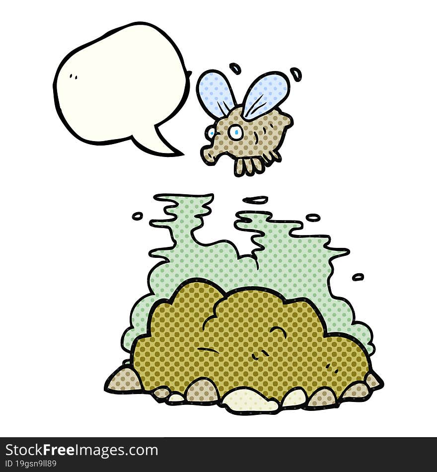 freehand drawn comic book speech bubble cartoon fly and manure