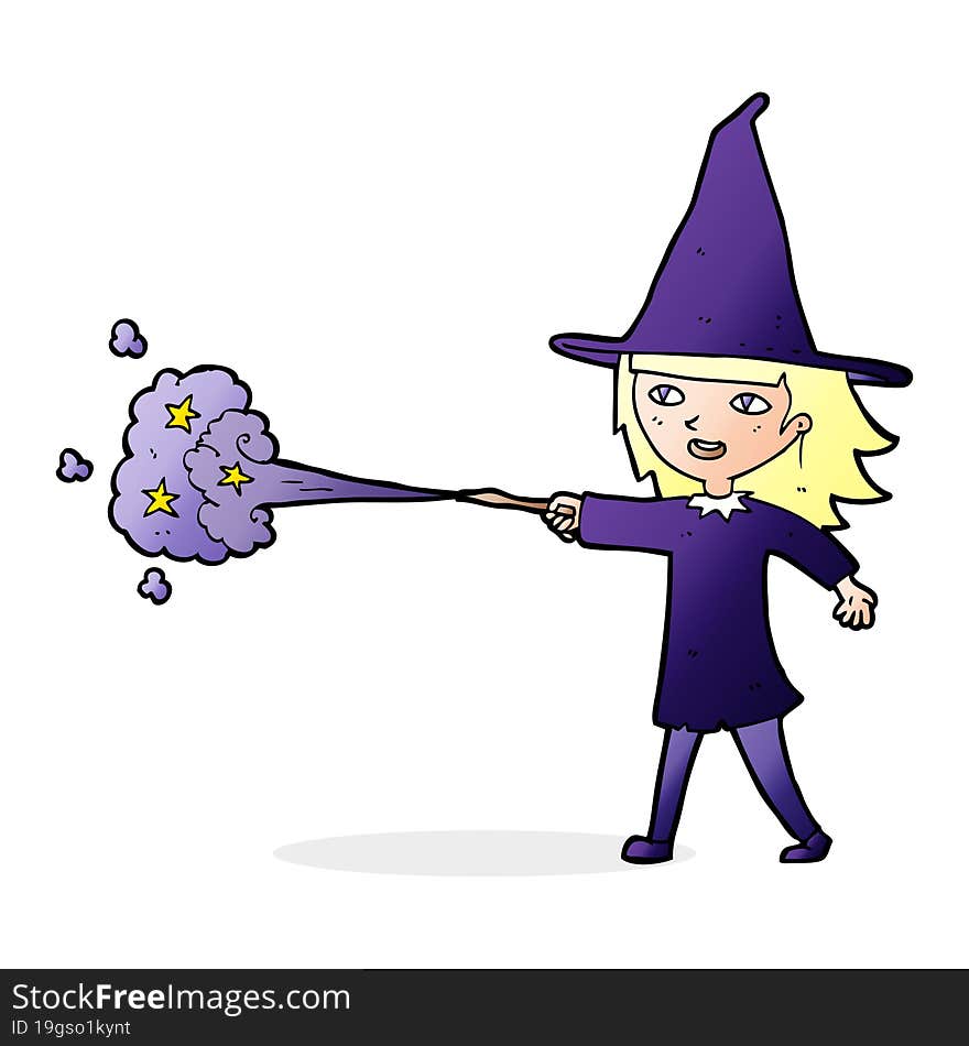 cartoon witch girl casting spell