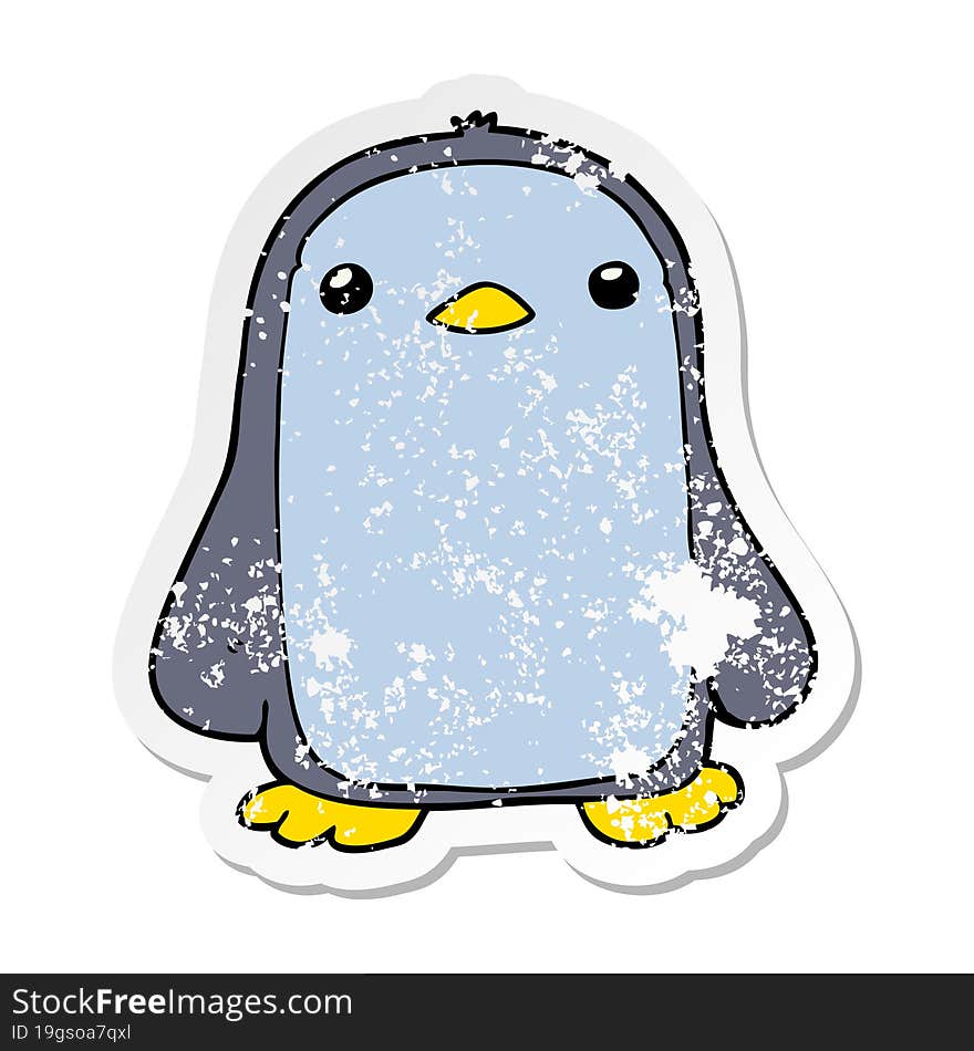 Distressed Sticker Of A Cute Cartoon Penguin